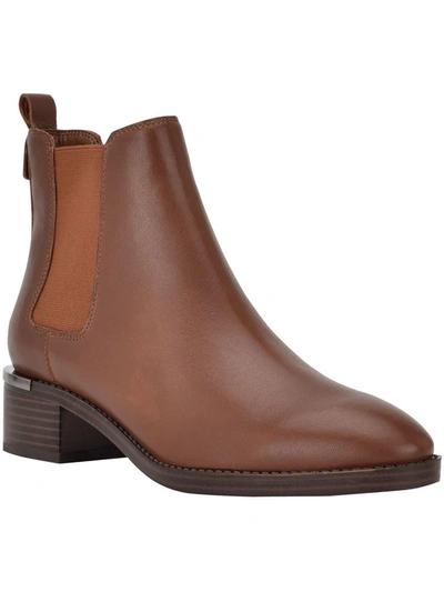 Shop Calvin Klein Demmie Womens Leather Block Heel Ankle Boots In Brown