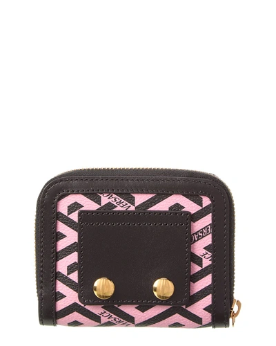 Shop Versace La Greca Coated Canvas & Leather Coin Purse In Pink