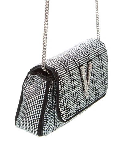 Shop Versace Virtus Crystal Evening Bag In Black