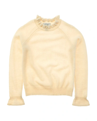 Shop Autumn Cashmere Ruffle Neck Raglan Wool & Cashmere-blend Sweater In Beige