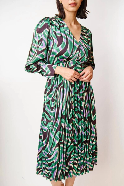 Shop Suncoo Celya Midi Dress In Green/purple Print In Multi