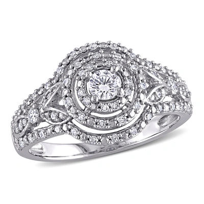 Mimi & Max 1/2ct Tdw Diamond Halo Cluster Engagement Ring In 10k White Gold In White