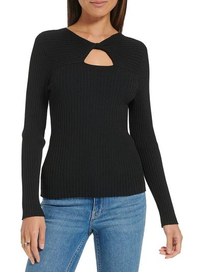 Shop Calvin Klein Womens Cut-out Ribbed Knit Pullover Sweater In Black
