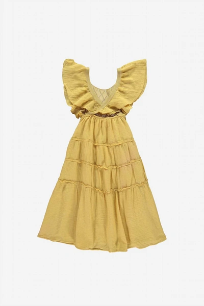 Shop Coco Au Lait Girls Butterfly Knit Dress In Yellow