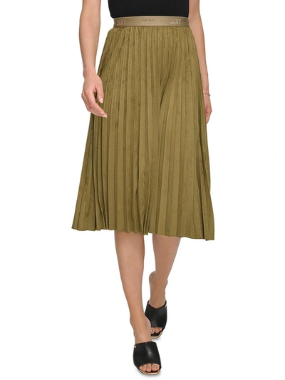 Shop Dkny Womens Faux Suede Midi Pleated Skirt In Pink