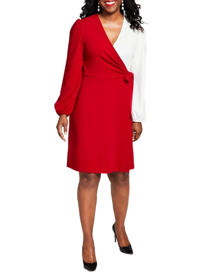 Kasper Womens Surplice Side Tie Midi Dress In Multi