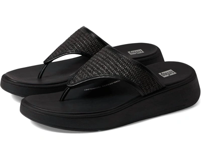 Shop Fitflop Women's F-mode Woven Flatform Toe Post Sandal In Black