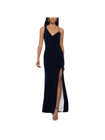 Shop Xscape Womens V-neck Maxi Evening Dress In Blue
