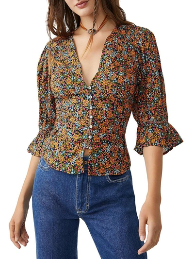 Shop Free People I Found You Womens Floral Button Front Blouse In Black