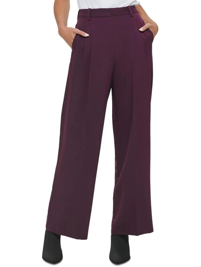 Shop Calvin Klein Womens Pleated Office Wide Leg Pants In Purple