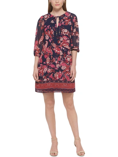 Shop Vince Camuto Plus Womens Floral Tie-neck Shift Dress In Pink