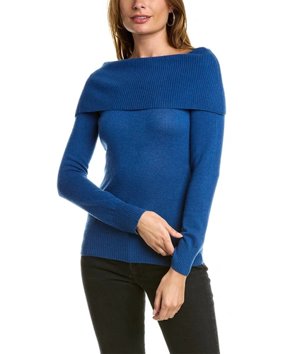 Shop Forte Cashmere Marilyn Off-the-shoulder Cashmere Pullover In Blue