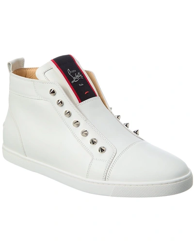 Shop Christian Louboutin F. A.v Fique A Vontade Mid Cut Leather Sneaker In White