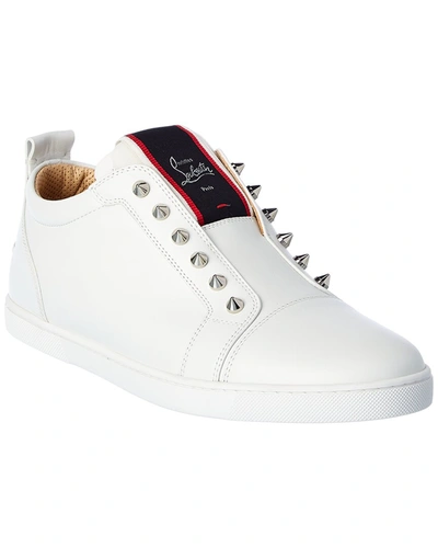 Shop Christian Louboutin P. A.v. Fique Leather Sneaker In White