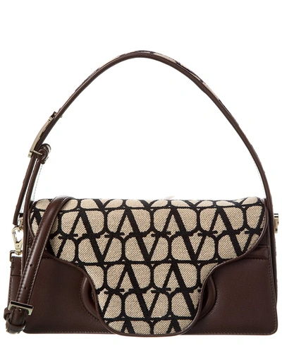 Shop Valentino Toile Iconographe Le Grand Deuxieme Leather Shoulder Bag In Beige