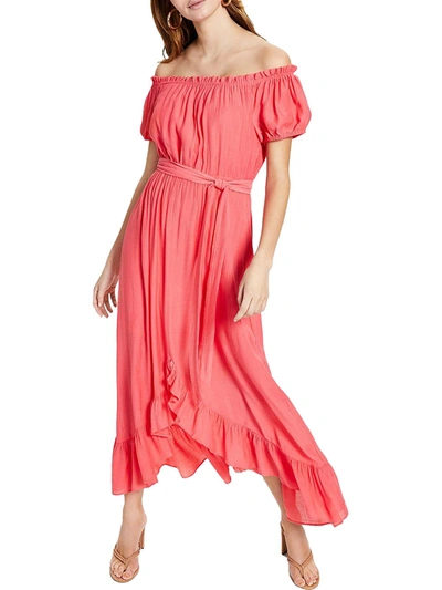Shop Bar Iii Womens Crinkle Tea-length Fit & Flare Dress In Pink