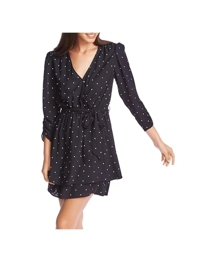 Shop 1.state Moonlit Womens Tie Waist Polka Dot Mini Dress In Black
