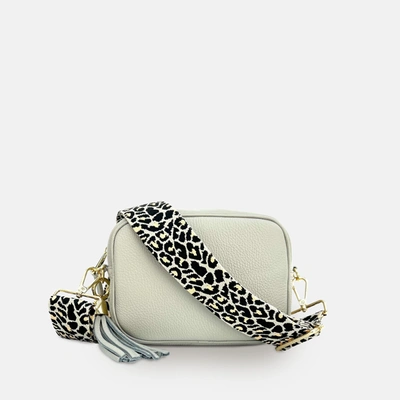 Shop Apatchy London Light Grey Leather Crossbody Bag With Apricot Cheetah Strap In White