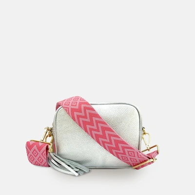 Shop Apatchy London Silver Leather Crossbody Bag With Candy Floss Strap In White