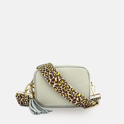 Shop Apatchy London Light Grey Leather Crossbody Bag With Lemon Cheetah Strap In White