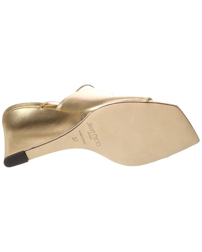 Shop Jimmy Choo Elyna 85 Leather Wedge Sandal In Gold