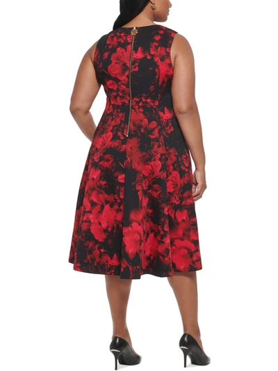 Shop Calvin Klein Plus Womens Floral Midi Fit & Flare Dress In Red