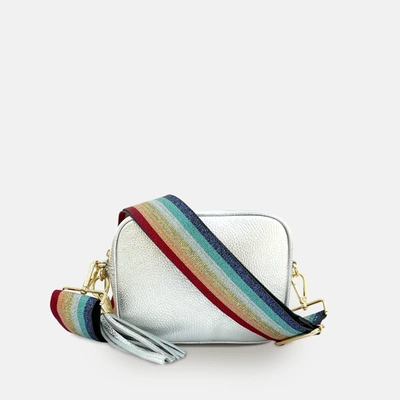 Shop Apatchy London Silver Leather Crossbody Bag With Rainbow Strap In Multi