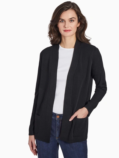 Shop Jones New York Open Front Ribbed Icon Cardigan In Black