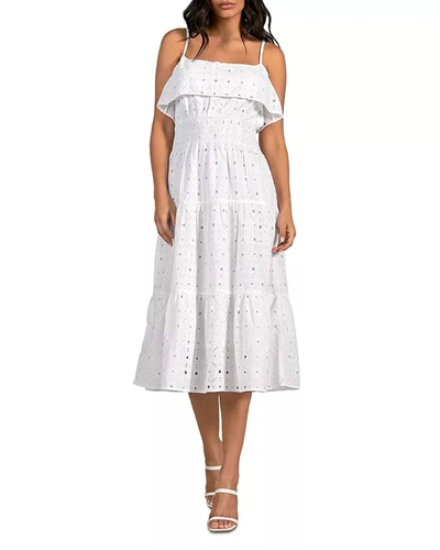 Shop Elan Eyelet Tiered Midi Dress In White