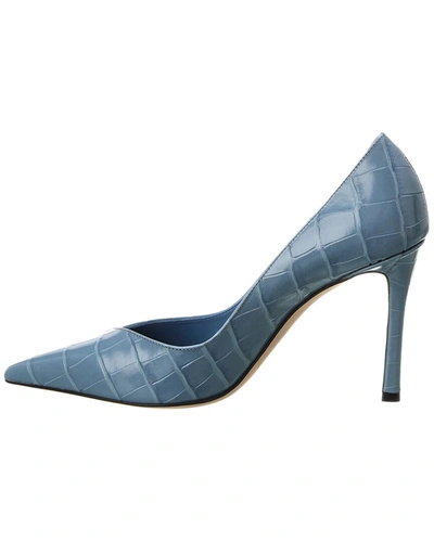 Shop Jimmy Choo Cass 95 Croc-embossed Leather Pump In Blue