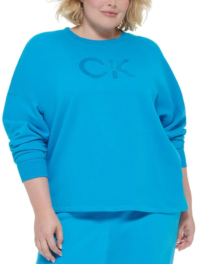 Shop Calvin Klein Performance Plus Womens Crewneck Fitness Sweatshirt In Blue
