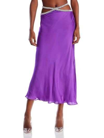 Shop Yaura Fife Womens Satin Embellished Midi Skirt In Purple