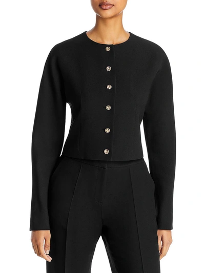 Shop Lafayette 148 Womens Wool Silk Collarless Blazer In Black