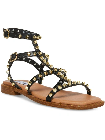 Shop Steve Madden Sunnie Womens Faux Leather Studded Slingback Sandals In Black