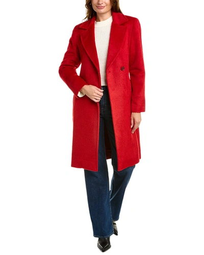 Shop Sofiacashmere Belted Alpaca & Wool-blend Coat In Red