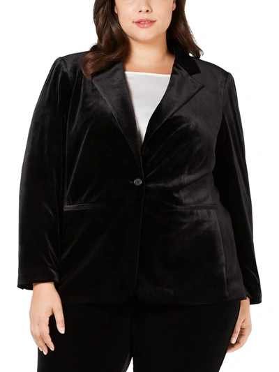 Shop Calvin Klein Plus Womens Velvet Dressy One-button Blazer In Black