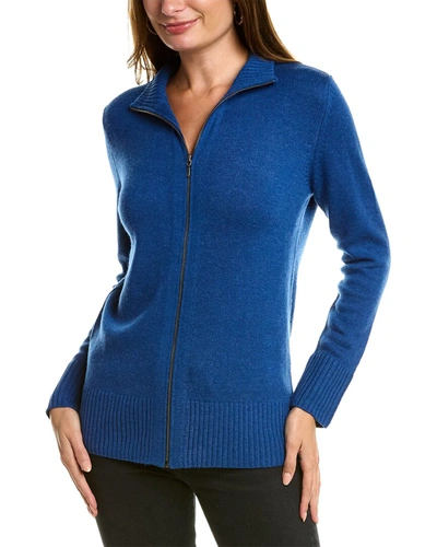 Shop Forte Cashmere Zip Mock Wool & Cashmere-blend Cardigan In Blue