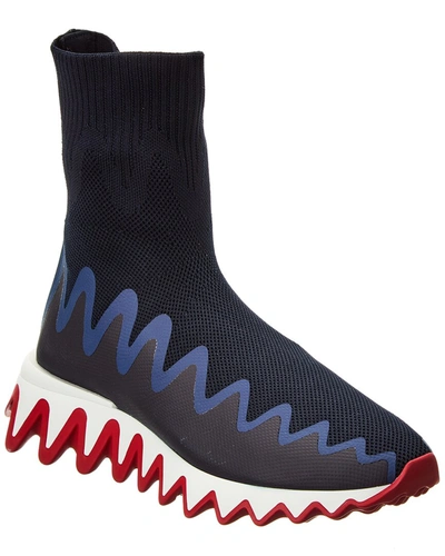 Shop Christian Louboutin Sharky Knit Sock Sneaker In Blue