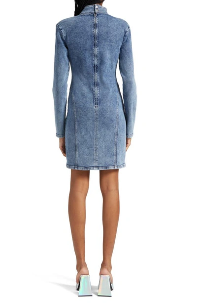 Shop Gestuz Crystal Fringe Long Sleeve Denim Minidress In Mid Blue Washed