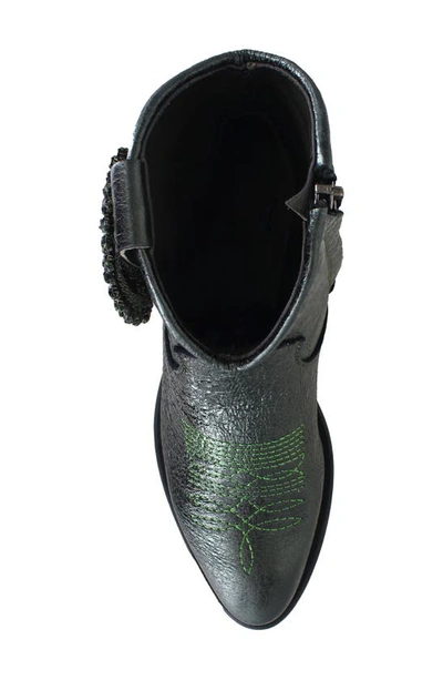 Ziginy Helisent Water Resistant Western Boot In Green Leather