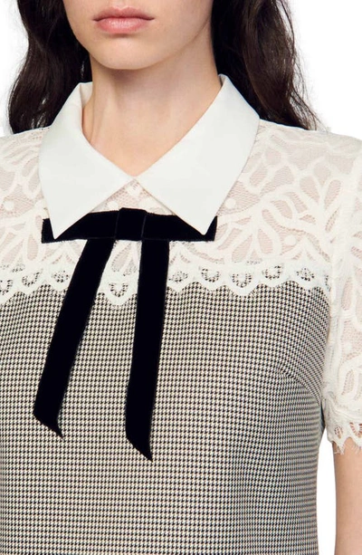 Shop Sandro Emine Herringbone Lace Accent Minidress In Black / White