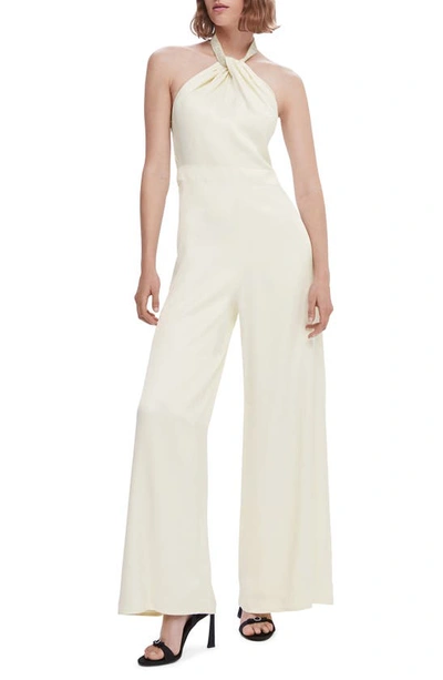 Mango Halter Jumpsuit With Metallic Detail Ecru In Ecru