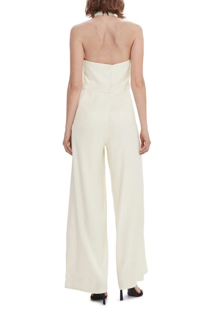 Mango Halter Jumpsuit With Metallic Detail Ecru In Ecru