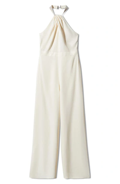 Mango Halter Jumpsuit With Metallic Detail Ecru In Ecru