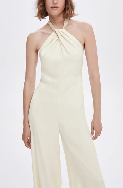 Mango Halter Jumpsuit With Metallic Detail Ecru In Ecru