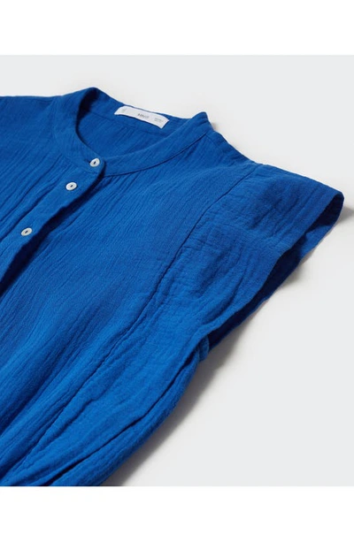 Mango Button Textured Jumpsuit Blue In Blue
