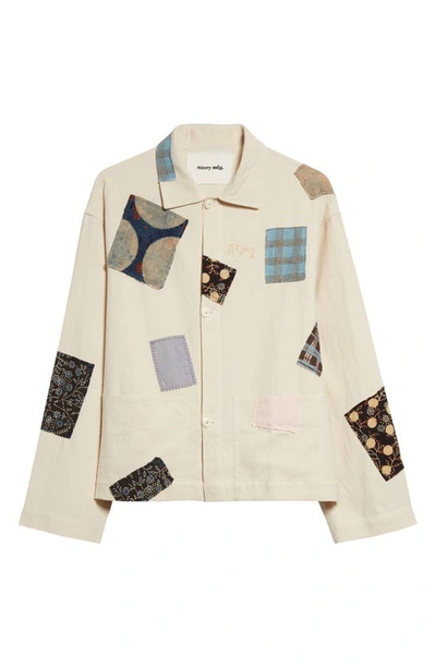 Shop Story Mfg. Short On Time Organic Cotton Jacket In Ecru Scatter Patch