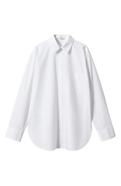 Shop Mango Oversize Cotton Button-up Shirt In White