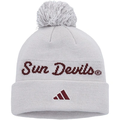 Shop Adidas Originals Adidas Gray Arizona State Sun Devils Cuffed Knit Hat With Pom In White