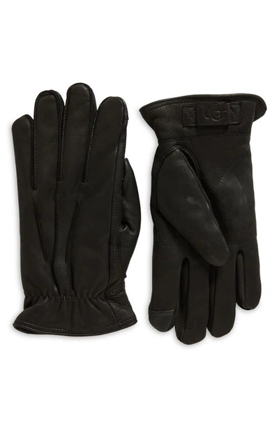 Shop Ugg 3 Point Leather Gloves In Black